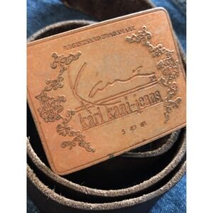 Karl Kani Vintage Brass Belt Buckle w/ Brown Leather Belt - Men's Sz 44